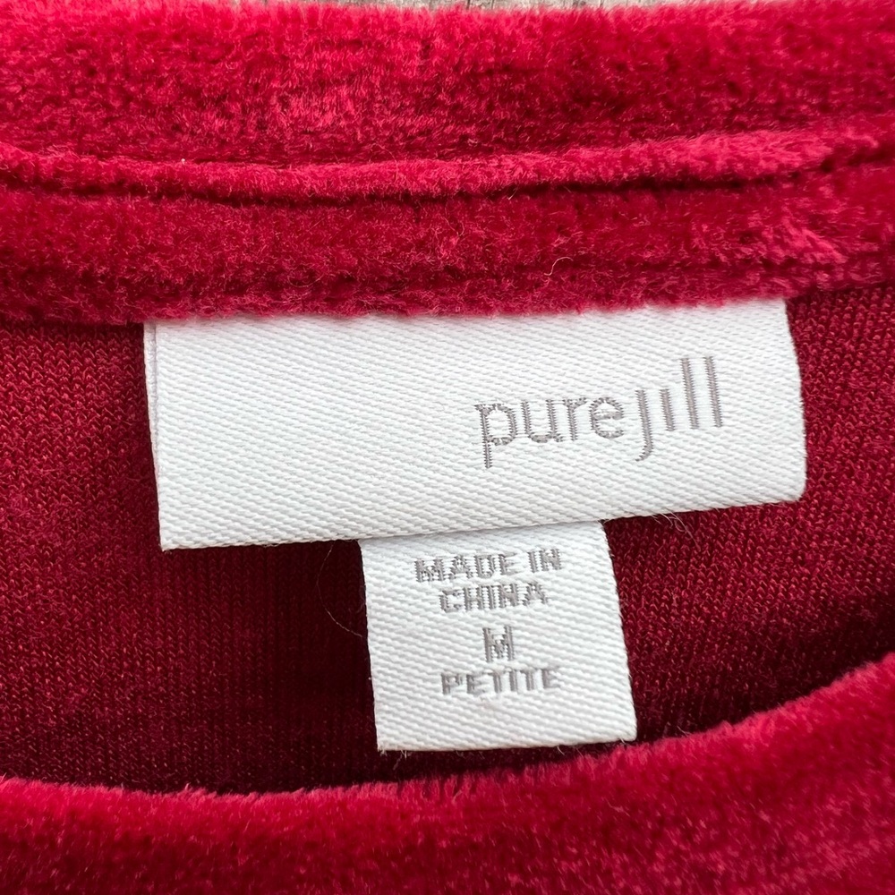 Pure Jill Red Velour/Velvet Tunic Long Sleeve Top with Pockets Sz Med Petite - Picture 7 of 9